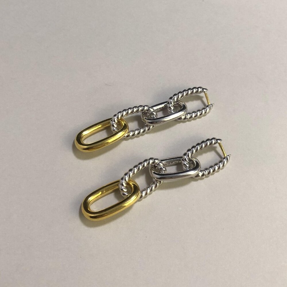 💎💎Women's DAVID YURMAN Chain Drop Earrings in Sterling Silver with 18K Gold
